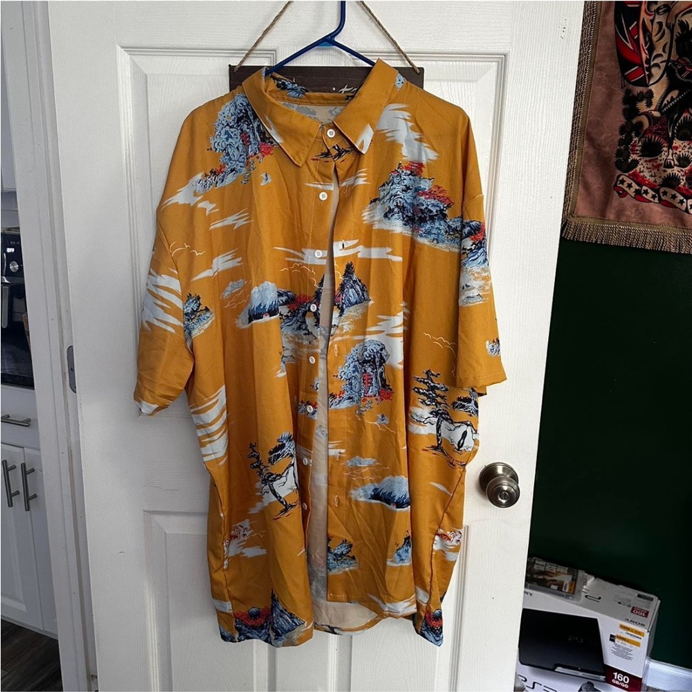 Vibrant Yellow Scenic Print Shirt